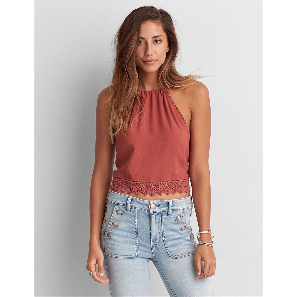 American Eagle Lace Halter Top Red